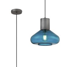 Odeyscene 31cm Wide Pendant, 1 x E27, Pewter/Teal Blue Glass