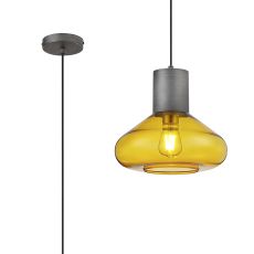 Odeyscene 31cm Wide Pendant, 1 x E27, Pewter/Yellow Glass