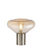 Odeyscene Wide Table Lamp, 1 x E27, Satin Nickel/Amber Glass