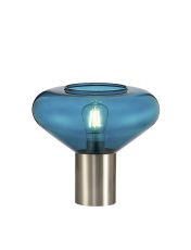 Odeyscene Wide Table Lamp, 1 x E27, Satin Nickel/Teal Blue Glass