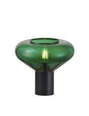Odeyscene Wide Table Lamp, 1 x E27, Satin Black/Bottle Green Glass