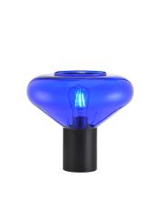 Odeyscene Wide Table Lamp, 1 x E27, Satin Black/Blue Ink Glass