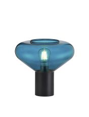 Odeyscene Wide Table Lamp, 1 x E27, Satin Black/Teal Blue Glass