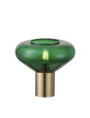 Odeyscene Wide Table Lamp, 1 x E27, Antique Brass/Bottle Green Glass
