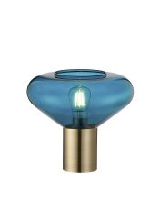 Odeyscene Wide Table Lamp, 1 x E27, Antique Brass/Teal Blue Glass