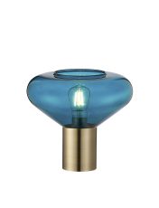 Odeyscene Wide Table Lamp, 1 x E27, Antique Brass/Teal Blue Glass