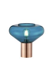 Odeyscene Wide Table Lamp, 1 x E27, Antique Copper/Teal Blue Glass