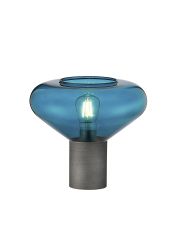 Odeyscene Wide Table Lamp, 1 x E27, Pewter/Teal Blue Glass