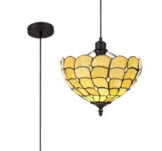 Pacemenu 1 Light Uplighter Pendant E27 With 30cm Tiffany Shade, Beige/Clear Crystal/Black
