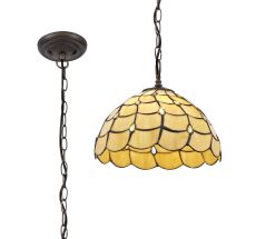 Pacemenu 1 Light Downlighter Pendant E27 With 30cm Tiffany Shade, Beige/Clear Crystal/Aged Antique Brass