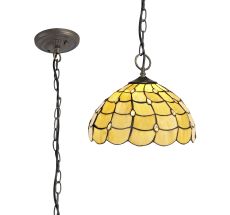 Pacemenu 3 Light Downlighter Pendant E27 With 30cm Tiffany Shade, Beige/Clear Crystal/Aged Antique Brass