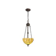 Pacemenu 2 Light Uplighter Pendant E27 With 30cm Tiffany Shade, Beige/Clear Crystal/Aged Antique Brass