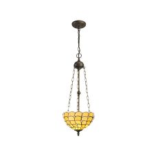 Pacemenu 3 Light Uplighter Pendant E27 With 30cm Tiffany Shade, Beige/Clear Crystal/Aged Antique Brass