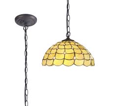 Pacemenu 1 Light Downlighter Pendant E27 With 40cm Tiffany Shade, Beige/Clear Crystal/Aged Antique Brass