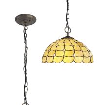 Pacemenu 3 Light Downlighter Pendant E27 With 40cm Tiffany Shade, Beige/Clear Crystal/Aged Antique Brass