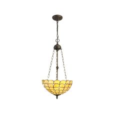 Pacemenu 3 Light Uplighter Pendant E27 With 40cm Tiffany Shade, Beige/Clear Crystal/Aged Antique Brass