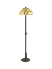 Pacemenu 2 Light Leaf Design Floor Lamp E27 With 40cm Tiffany Shade, Beige/Clear Crystal/Aged Antique Brass
