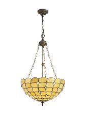 Pacemenu 3 Light Uplighter Pendant E27 With 50cm Tiffany Shade, Beige/Clear Crystal/Aged Antique Brass