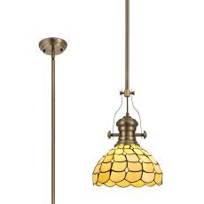 Pacemenu 1 Light Pendant E27 With 30cm Tiffany Shade, Antique Brass/Beige/Clear Crystal