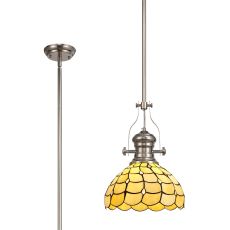 Pacemenu 1 Light Pendant E27 With 30cm Tiffany Shade, Polished Nickel/Beige/Clear Crystal