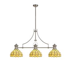 Pacemenu 3 Light Linear Pendant E27 With 30cm Tiffany Shade, Polished Nickel, Beige, Clear Crystal