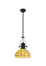 Pacemenu 1 Light Pendant E27 With 30cm Tiffany Shade, Matt Black/Beige/Clear Crystal