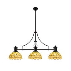 Pacemenu 3 Light Linear Pendant E27 With 30cm Tiffany Shade, Matt Black, Beige, Clear Crystal