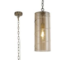 Paninoteca 18.5cm Glass Cylinder Pendant, 1 Light E27, Antique Brass/Amber