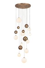 Parmingiano 60cm Pendant, 16 x G9, Antique Copper/Opal & Copper Glass
