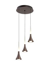 Pasticceria 3 Light Round Pendant, 3 x 5W LED, 3000K, 447lm, Satin Brown, 3yrs Warranty