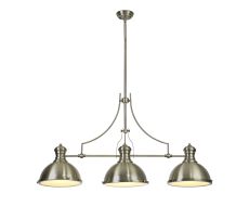 Peninaro Linear Multi Height Pendant, 3 x E27, Antique Brass/Frosted Glass