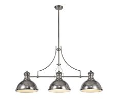 Peninaro Linear Multi Height Pendant, 3 x E27, Polished Nickel/Frosted Glass