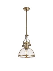 Peninaro Pendant, 1 x E27, Antique Brass With Round 30cm Antique Brass / Clear Glass Shade