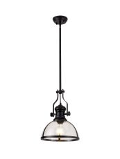 Peninaro Pendant, 1 x E27, Matt Black With Round 30cm Matt Black / Clear Glass Shade