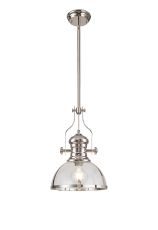 Peninaro Pendant, 1 x E27, Polished Nickel With Round 30cm Polished Nickel / Clear Glass Shade