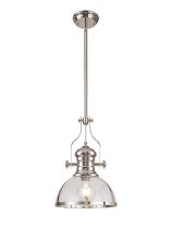 Peninaro Multi Height Pendant, 1 x E27, Polished Nickel With Round 30cm Polished Nickel / Clear Glass Shade