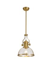 Peninaro Multi Height Pendant, 1 x E27, Satin Gold With Round 30cm Satin Gold / Clear Glass Shade