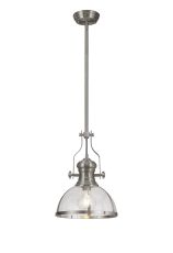 Peninaro Multi Height Pendant, 1 x E27, Satin Nickel With Round 30cm Satin Nickel / Clear Glass Shade