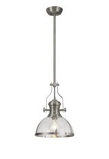 Peninaro Pendant, 1 x E27, Satin Nickel With Round 30cm Satin Nickel / Clear Glass Shade