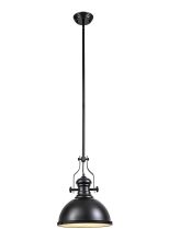 Peninaro 34cm Pendant, 1 x E27, Matt Black/Frosted Glass