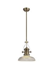 Peninaro 1 Light Pendant E27 With 30cm Round Glass Shade, Antique Brass/Clear