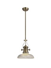 Peninaro 1 Light Multi Height Pendant E27 With 30cm Round Glass Shade, Antique Brass/Clear