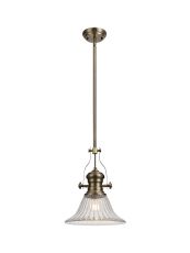 Peninaro 1 Light Multi Height Pendant E27 With 30cm Bell Glass Shade, Antique Brass/Clear