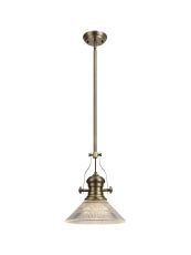 Peninaro 1 Light Multi Height Pendant E27 With 30cm Cone Glass Shade, Antique Brass/Clear