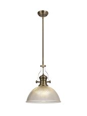 Peninaro 1 Light Pendant E27 With 38cm Dome Glass Shade, Antique Brass/Clear