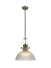 Peninaro 1 Light Multi Height Pendant E27 With 38cm Dome Glass Shade, Antique Brass/Clear