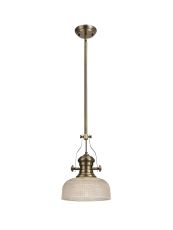 Peninaro 1 Light Multi Height Pendant E27 With 26.5cm Prismatic Glass Shade, Antique Brass/Clear