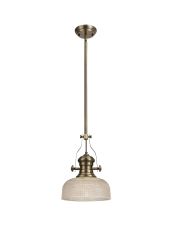 Peninaro 1 Light Pendant E27 With 26.5cm Prismatic Glass Shade, Antique Brass/Clear