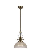 Peninaro 1 Light Multi Height Pendant E27 With 30cm Prismatic Glass Shade, Antique Brass/Clear