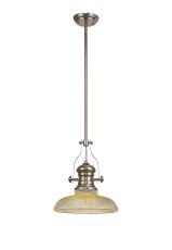 Peninaro 1 Light Multi Height Pendant E27 With 30cm Round Glass Shade, Polished Nickel/Amber